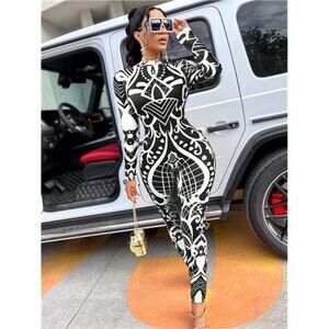 Slayr Women Printed Bodysuit Jumpsuit (Positioning Printing)